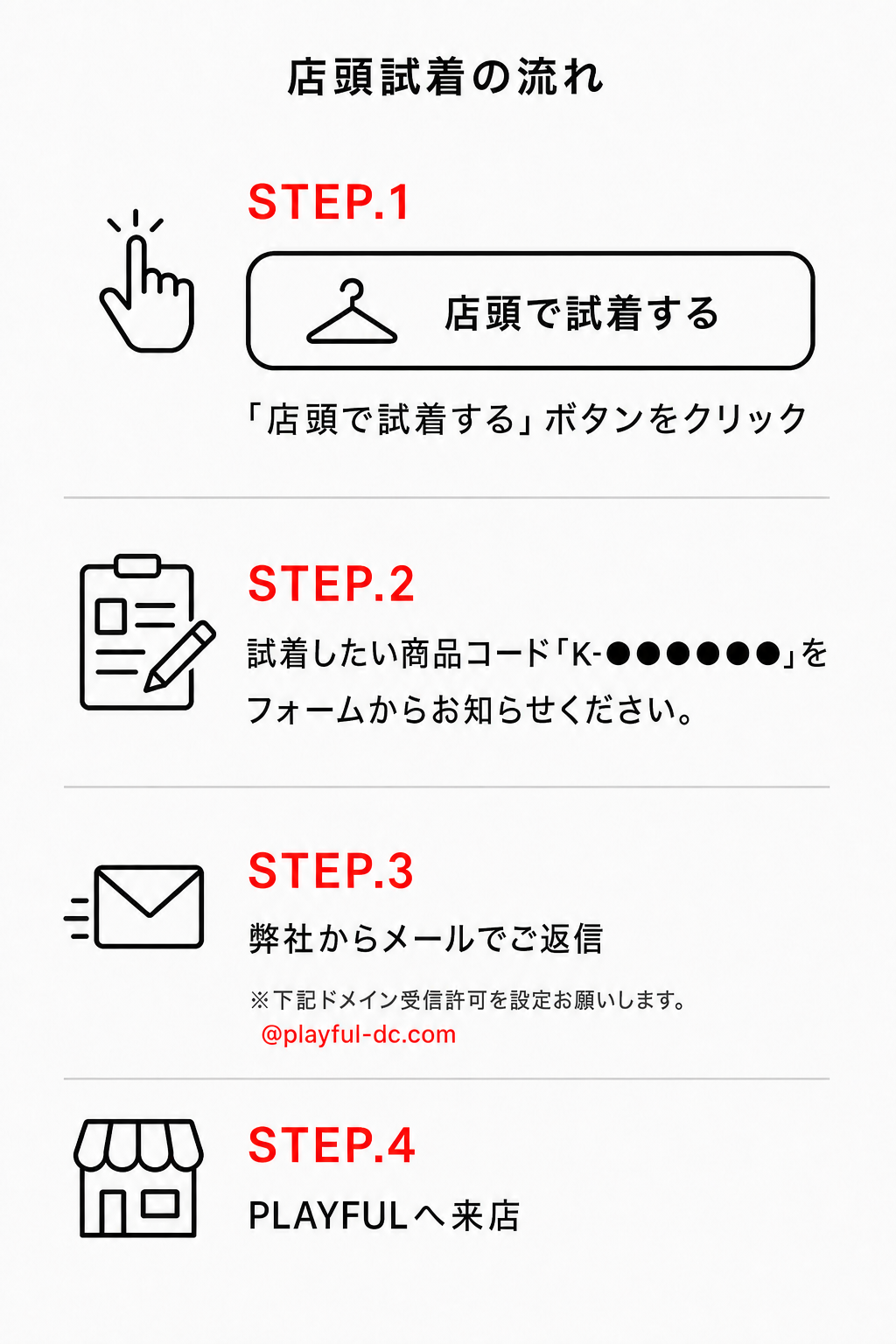 店頭試着のお申し込みからご来店までの流れ