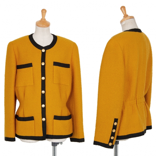 CHANEL Collar-less Tweed Jacket Mustard 40 | PLAYFUL