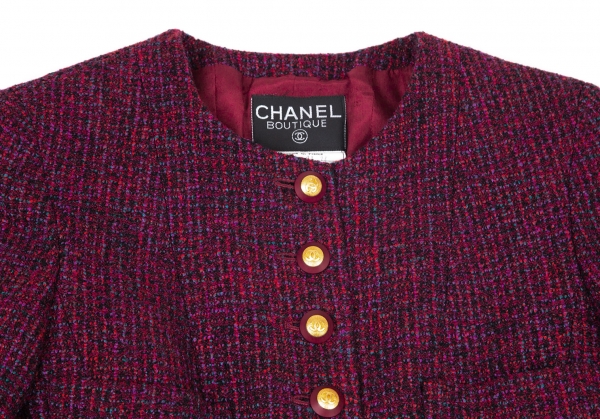CHANEL Tweed Flare Long Jacket Purple 34