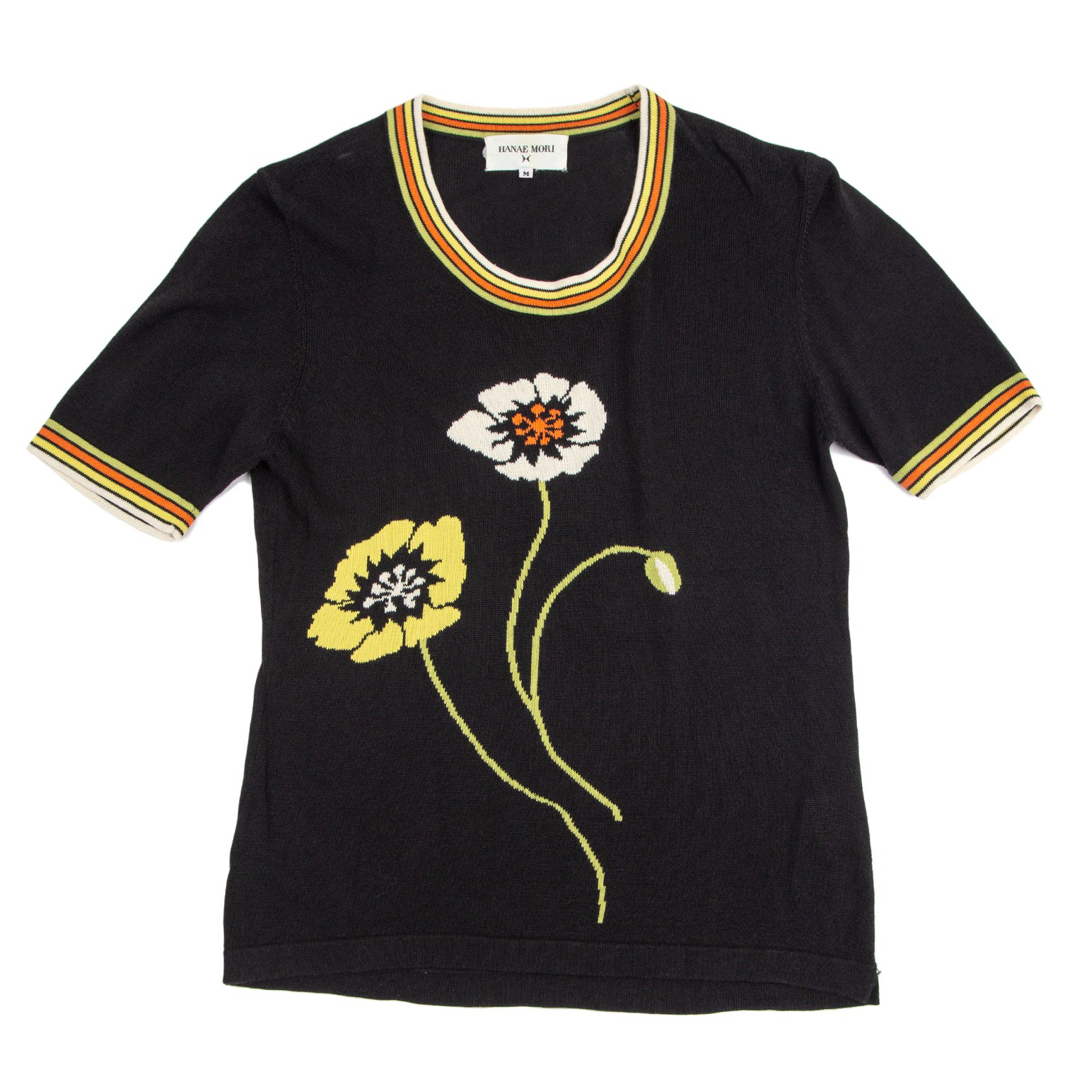 HANAE MORI Floral Jacquard Knit Top (Jumper) Black M | PLAYFUL