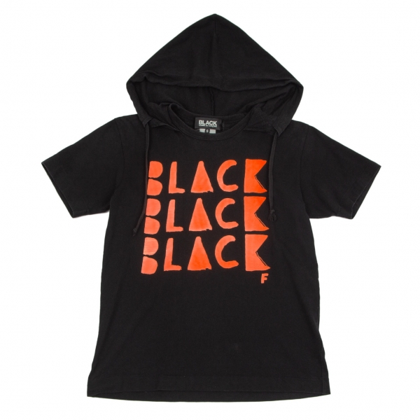ブラックコムデギャルソンBLACK COMME des GARCONS ロゴプリントフード付きTシャツ 黒オレンジS