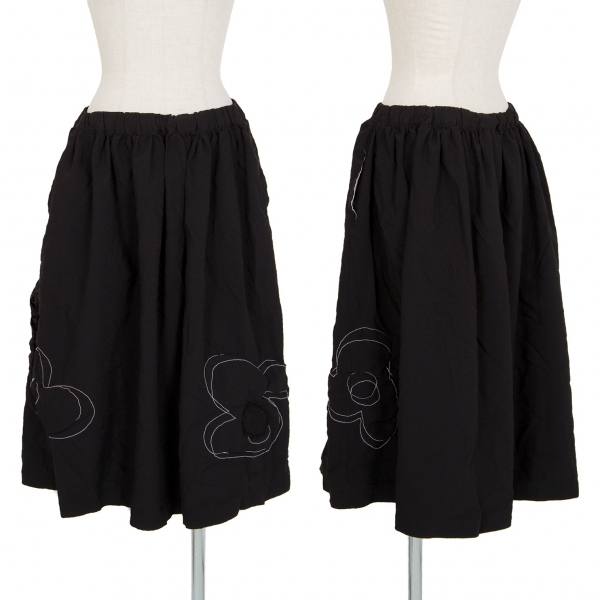 ブラックコムデギャルソンBLACK COMME des GARCONS 花柄ワッペン刺繍スカート 黒XS