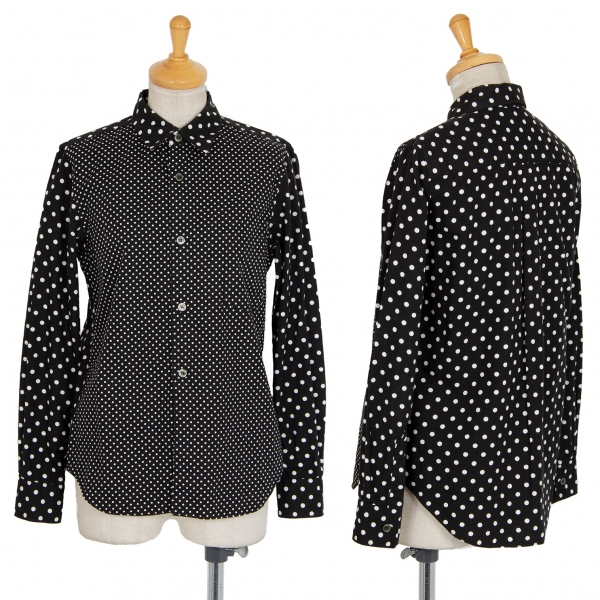 ブラックコムデギャルソンBLACK COMME des GARCONS フロントピンドット切替ドットプリントシャツ 黒白XS