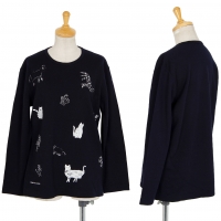  COMME des GARCONS Cat Printed Long Sleeve Top Navy S-M
