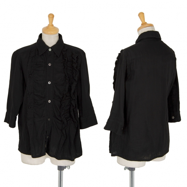 ワイズY's コットンガーゼフロントギャザー七分袖シャツ 黒2