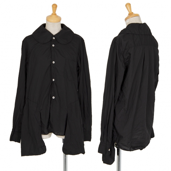 コムコム コムデギャルソンCOMME des GARCONS ポリ丸襟裾ポケットレイヤードシャツ 黒M
