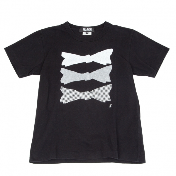 ブラックコムデギャルソンBLACK COMME des GARCONS リボンプリントTシャツ 黒XS