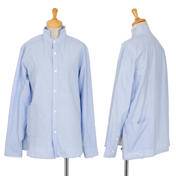 ワイズY's 襟裁ち切りポケットデザインピンストライプシャツ 水色3