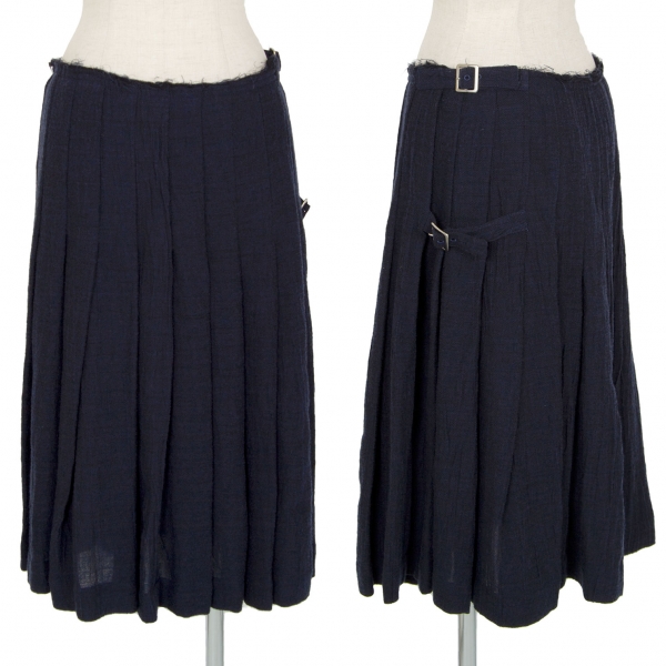 ワイズY's キュプラウールプリーツラップデザインスカート 紺2