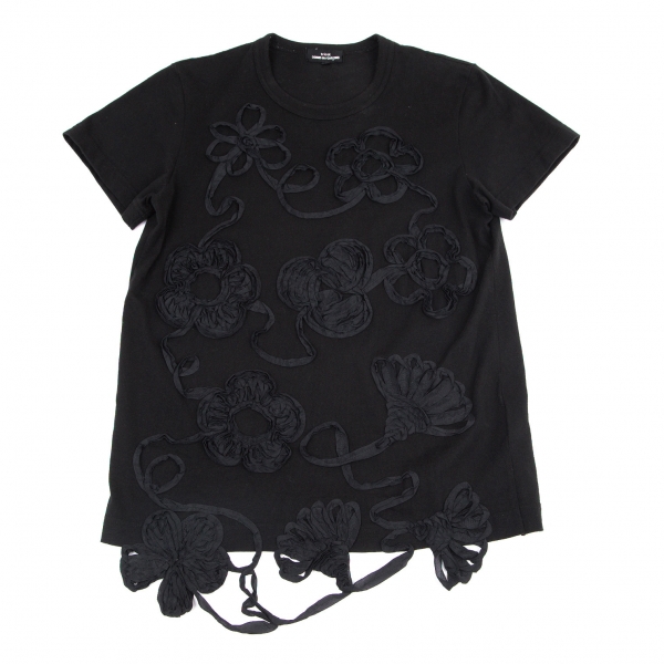 トリココムデギャルソンtricot COMME des GARCONS リボン花柄貼り付けTシャツ 黒M