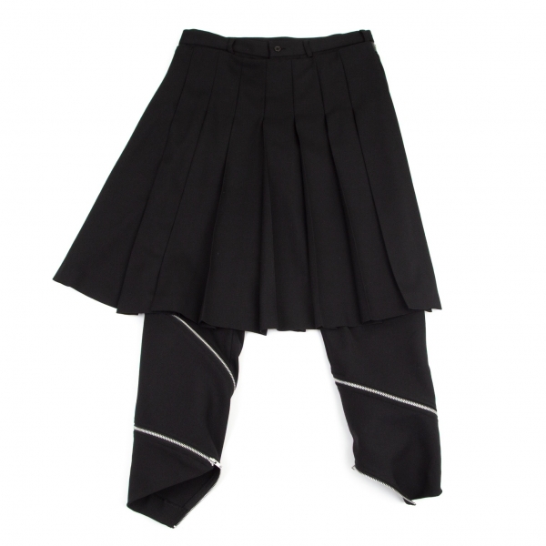ブラックコムデギャルソンBLACK COMME des GARCONS ウールギャバジップデザインスカート付きパンツ 黒XL