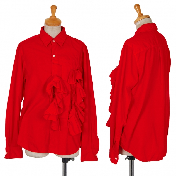 コムデギャルソンCOMME des GARCONS 製品染めポリフリル切替デザインシャツ 赤S