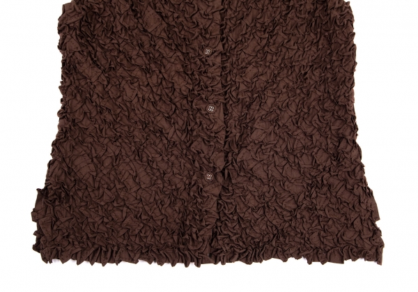 ISSEY MIYAKE Cotton Gather Pin Tuck Design Vest (Waistcoat) Brown