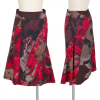  ISSEY MIYAKE Graphic Printed Switching Skirt Red,Brown 1