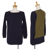  Y's Back Switching Wool Knit Sweater (Jumper) Navy,Khaki-green 2