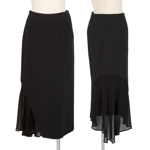 ワイズY's コットン裾シフォン切替スカート 黒1