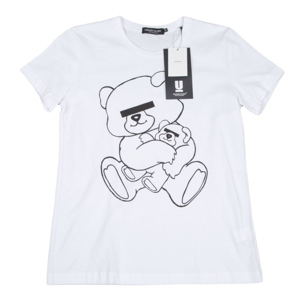 Men's PARIS Cartoon Bear Pattern Short Sleeves Crew Neck T-shirt In WHITE
