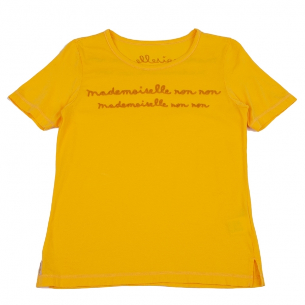 マドモアゼルノンノンMademoiselle NON NON ロゴチェーンステッチ刺繍Tシャツ 黄色38M