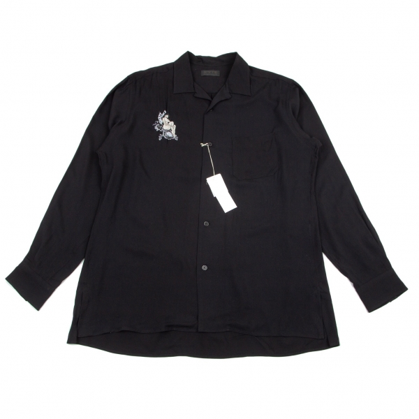 サイトs'yte ガール刺繍レーヨンオープンカラーシャツ 黒4
