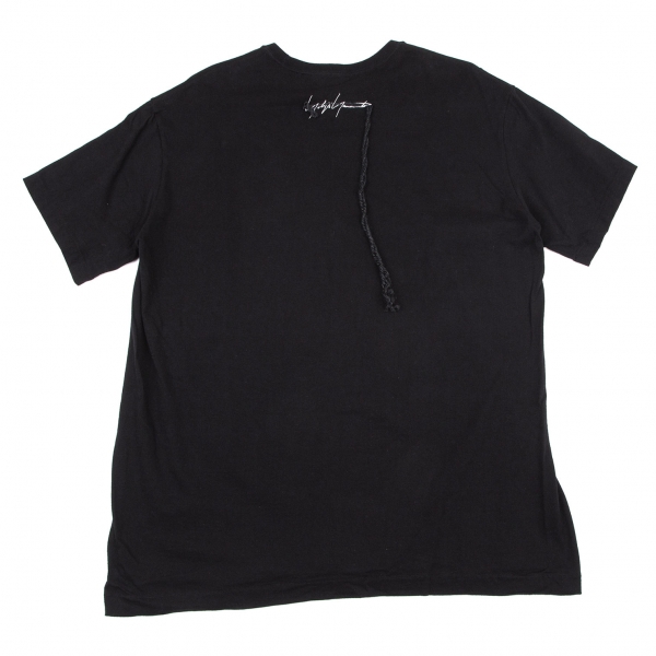ヨウジヤマモトYohji Yamamoto 綿天竺バックセンター麻紐ロゴ刺繍Tシャツ 黒3