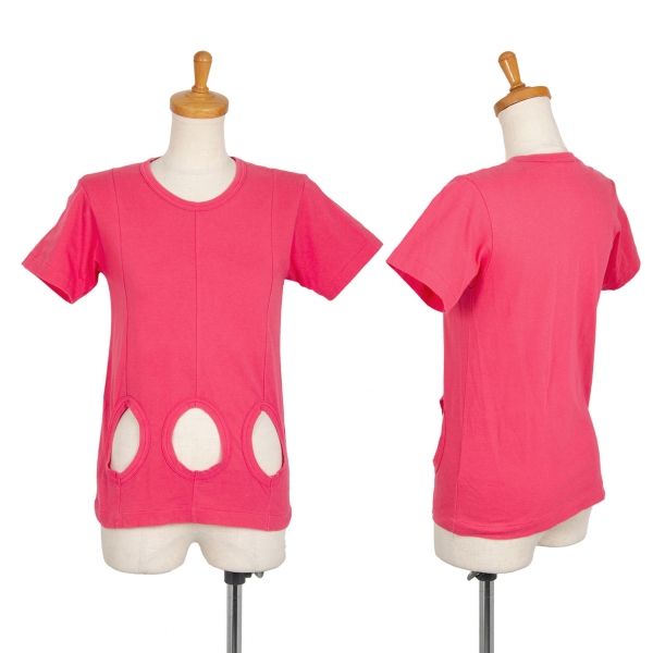 コムデギャルソンCOMME des GARCON コットン裾カッティングTシャツ ピンクS