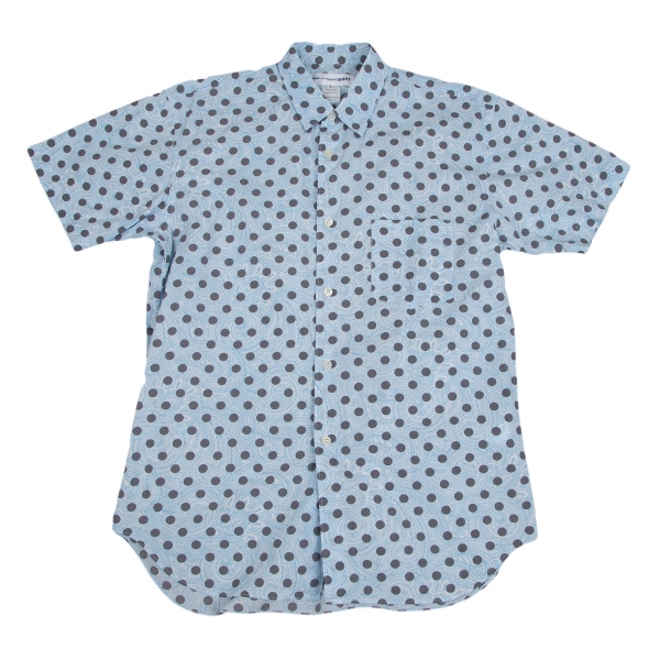 コムデギャルソンシャツCOMME des GARCONS SHIRT ドットプリントペイズリー半袖シャツ 白水色グレーS