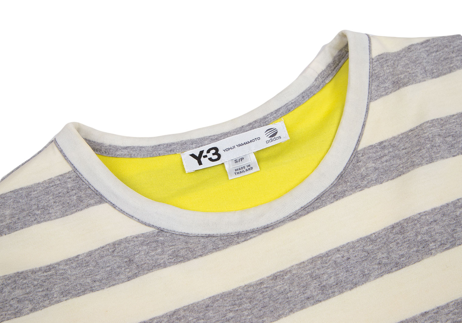 ワイスリーY-3 ポケットロゴリバーシブルボーダーTシャツ オフグレー黄色S