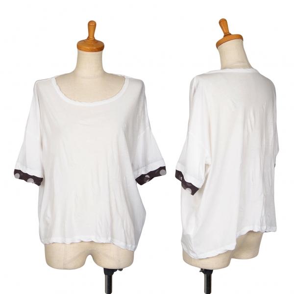 ワイズY's 袖メッシュレイヤードット織りTシャツ 白2