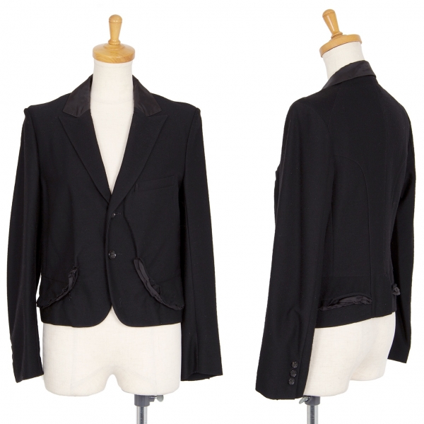 トリココムデギャルソンtricot COMME des GARCONS ウール襟切替裾フリルショートジャケット 黒M
