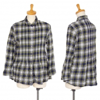  Mademoiselle NON NON Pin-tuck 3/4 Sleeve Flannel Shirt Navy S-M