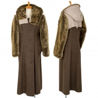  ISSEY MIYAKE Wool Faux Fur Sleeves Coat Mocha M