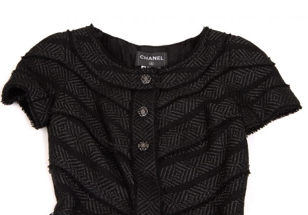 CHANEL Fancy Tweed Dress Black 38