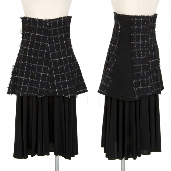 ミチコバイワイズMICHIKO by Y’s チェックツイードレイヤードデザインスカート 黒2