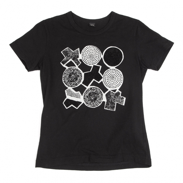 ワイズY's グラフィックフロッキープリントTシャツ 黒2
