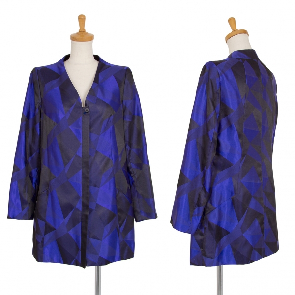 イッセイミヤケISSEY MIYAKE フロントジップ幾何学織りジャケット 青濃淡2