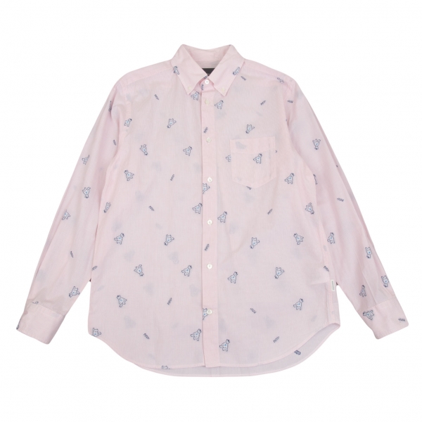 パパスプラスPapas+ コットンベアー織りピンストライプボタンダウンシャツ ピンク白M