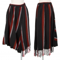  Y's Wool Rayon Striped Fringe Skirt Black 2