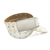  Y's for men Round Studs Leather Belt White 