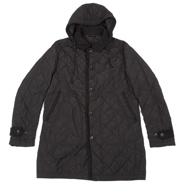  COMME des GARCONS HOMME Dyed Quilt Hooded Coat Black S