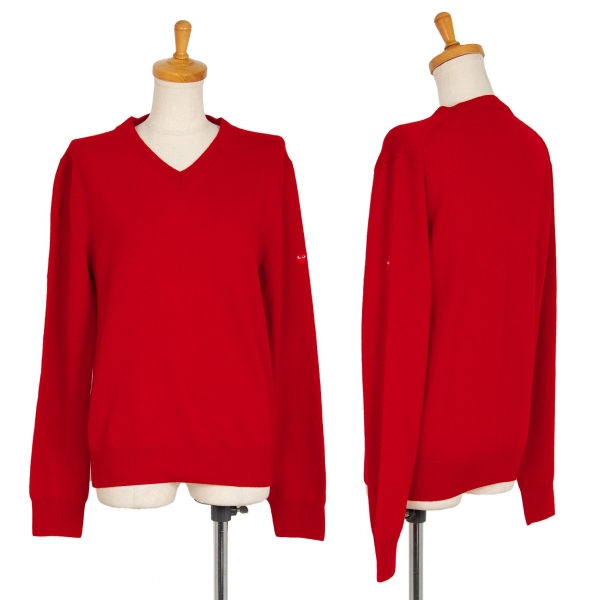 PLAY COMME des GARCONS Heart Wappen V-neck Knit Sweater Red S