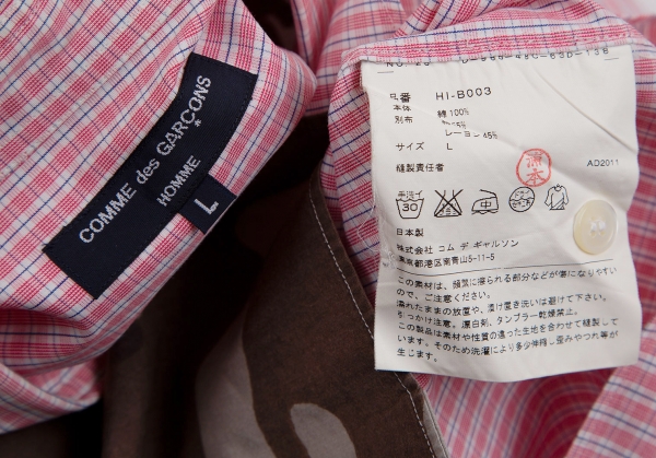 COMME des GARCONS HOMME Camouflage Switching Plaid Shirt Pink L