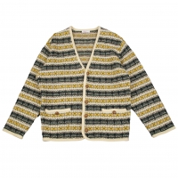  Papas Fair Isle Stripe Knit Cardigan Beige,Multi-Color S-M