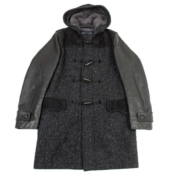  COMME des GARCONS HOMME Leather Sleeve Duffle Coat Black M