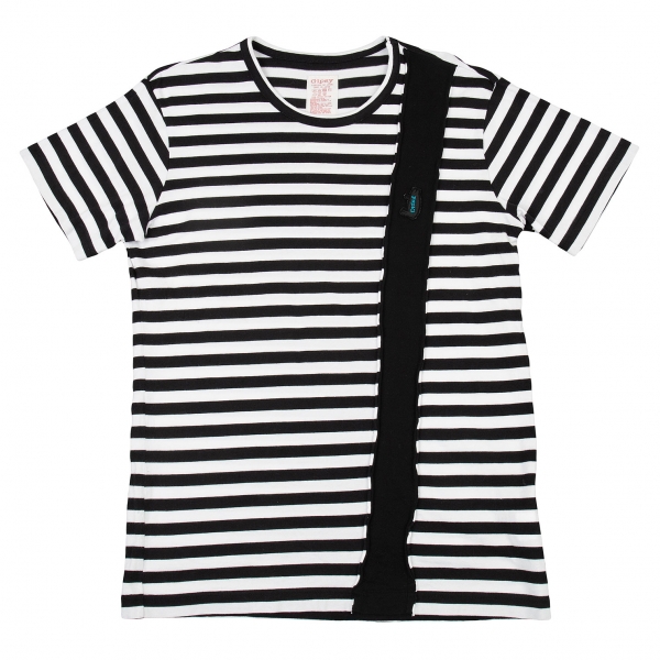 ワイズ ジプシーY's Gipsy ボーダー切替ワンポイントロゴ刺繍半袖Tシャツ 白黒4