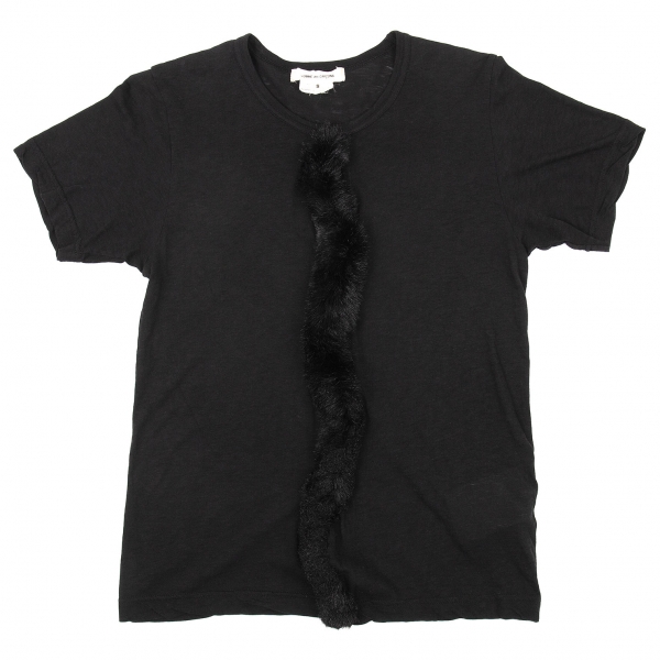 コムデギャルソンCOMME des GARCONS コットンフロントフェイクファー半袖Tシャツ 黒S