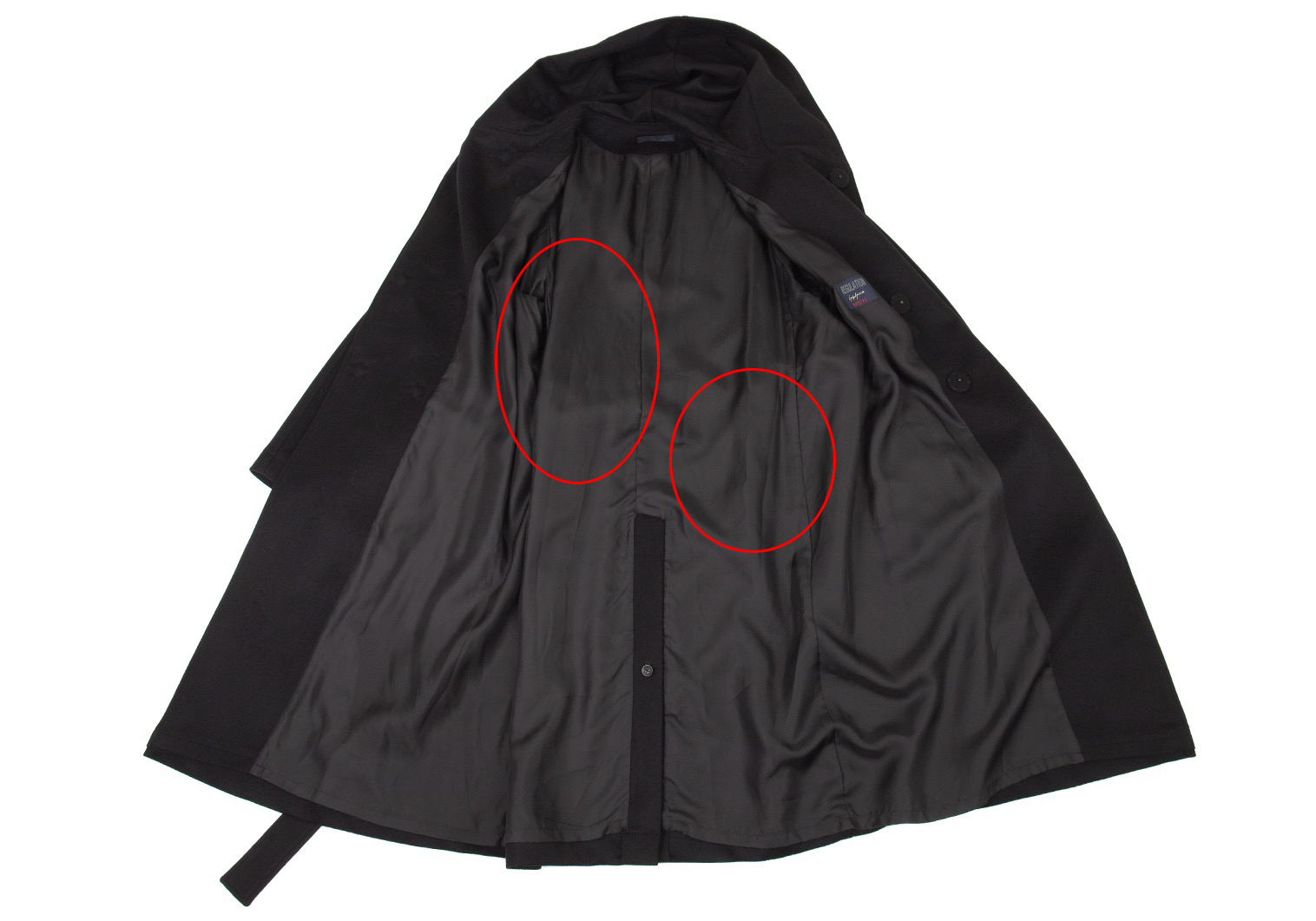 ヨウジヤマモト レギュレーション フード ベルテッド ロング コート 1 黒