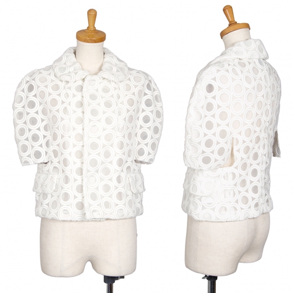 新品！コムデギャルソンCOMME des GARCONS サークル刺繍シースルーデザインジャケット 白S
