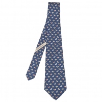  Salvatore Ferragamo Dog Pattern Silk Tie Blue 