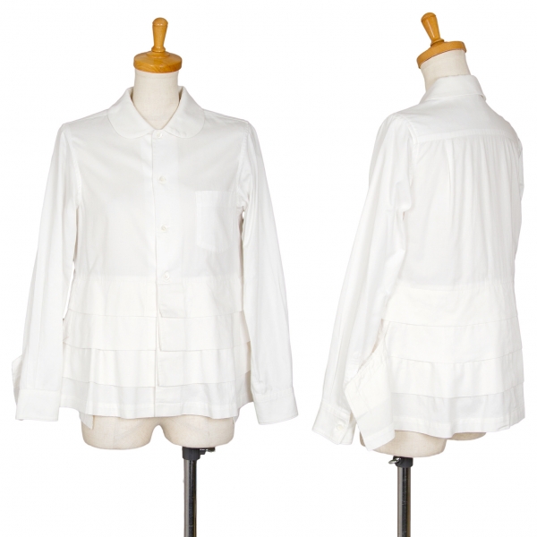 コムデギャルソンCOMME des GARCONS コットン裾フリル切替ラウンドカラーシャツ 白XS