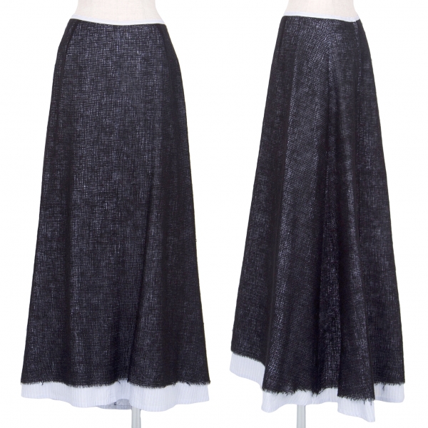 ワイズY's ウールネットレイヤーストライプコットンマキシスカート 黒白水色3